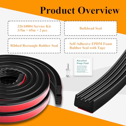 2 Pcs 326A0004 Ribbed Bulkhead Seal Strip 3/5" X 65", Tonneau Cover Bulkhead/Service Kit/Self-Adhesive EPDM Foam Rubber Seal W/Tape/Ideal Weather Stripping - style: 2 Pcs