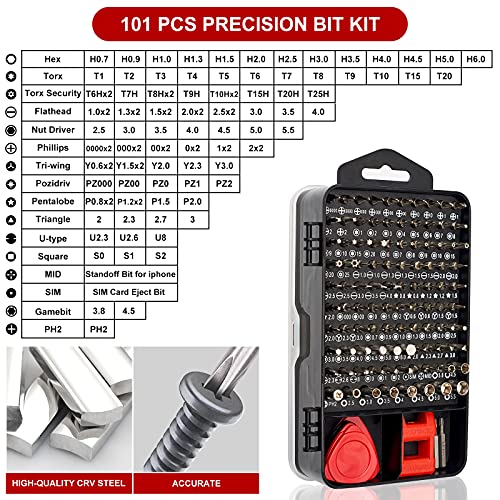 STREBITO Precision Screwdriver Set 124-Piece Electronics Tool Kit with 101 Bits Magnetic Screwdriver Set for Computer, Laptop, Cell Phone, PC, MacBook, iPhone, PS4, PS5, Xbox Repair - color: Red