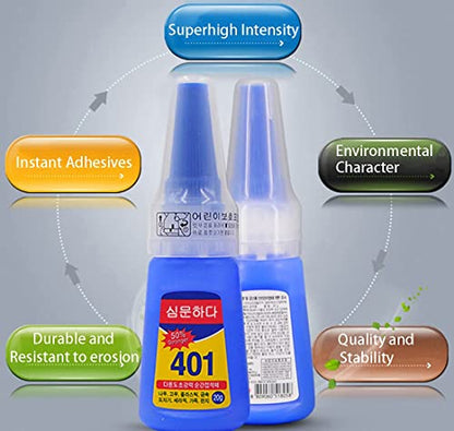 Super Glue Dries Instantly, 401 Strong Instant Adhesive Bond Transparent All-Purpose Universal for Plastic Wood Metal Rubber Leather Manicure DIY Crafts（20g/0.7oz）