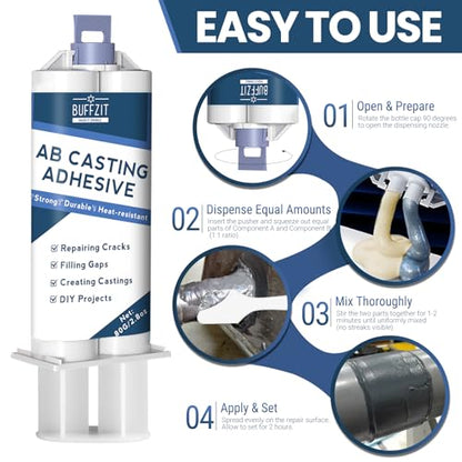 Super-Fast Casting Adhesive, Heavy Duty Epoxy Resin AB Glue, Waterproof & Heat Resistant, All-Purpose Bond for Metal, Plastic, Glass, Concrete & Ceramic Repair – 2.8oz/80g (Blue)