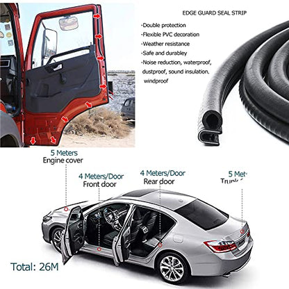 Car Door Seal Strip with Side Bulb 10Ft, EPDM Rubber Automotive Weather Stripping Edge Guard Universal Fit for Camper Van, Trucks, SUV, RV, Black - size: Fit 1/16 Inch Edge (10Ft)