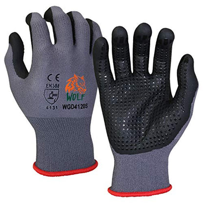 WOLF Ultra-Thin Nitrile Foam Palm Coated Glove with Tacky Dot Grip, Multi Purpose - size: Extra Large (Pack of 12), style: 15-gauge With Dots