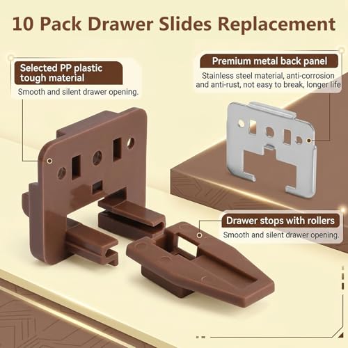 8 Set Drawer Guide Kit, Enhanced Commercial Slide Style Drawers for Kenlin Rite-Trak II 168, Vaughan Bassett, Legacy, Replacement Dresser Drawer Slides Repair Kit with Roller (10 Set Drawer Guide) - style: 10 Set Drawer Guide
