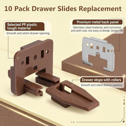 8 Set Drawer Guide Kit, Enhanced Commercial Slide Style Drawers for Kenlin Rite-Trak II 168, Vaughan Bassett, Legacy, Replacement Dresser Drawer Slides Repair Kit with Roller (10 Set Drawer Guide) - style: 10 Set Drawer Guide