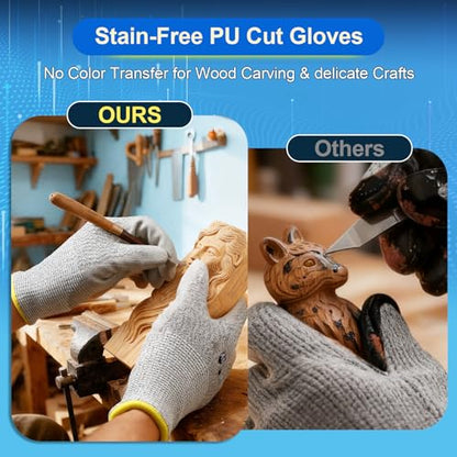 Dowellife Cut Resistant Work Gloves for Men & Women - ANSI A5 & EN388 Level 4, Breathable PU Coated, Grey Non-Marking - for Gardening, Fishing, Automotive, Construction, Wood Carving (X-Large, Grey) - size: X-Large (Pack of 1)