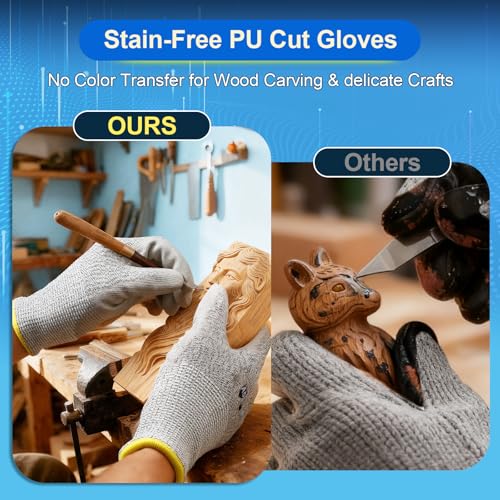 Dowellife Cut Resistant Work Gloves for Men & Women - ANSI A5 & EN388 Level 4, Breathable PU Coated, Grey Non-Marking - for Gardening, Fishing, Automotive, Construction, Wood Carving (X-Large, Grey) - size: X-Large (Pack of 1)