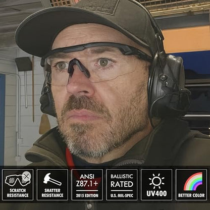 HTS HUNTERSKY Ballistic Tactical Shooting Glasses ANSI Z87+ UV400 Protective Eyewear - color: Gray Clear