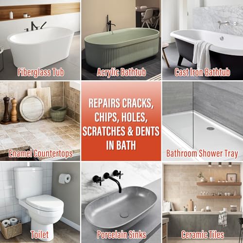 Fiberglass Tub Repair Kit(Color Match), Fiberglass Shower and Acrylic Bathtub Repair Kit for Scratches, Cracks, Chips, Holes on Porcelain, Enamel, Tubs, Tile, Sink, Fix Chipped Almond Bath Tub