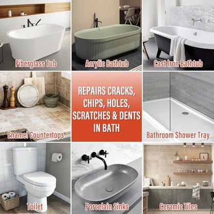 Fiberglass Tub Repair Kit(Color Match), Fiberglass Shower and Acrylic Bathtub Repair Kit for Scratches, Cracks, Chips, Holes on Porcelain, Enamel, Tubs, Tile, Sink, Fix Chipped Almond Bath Tub
