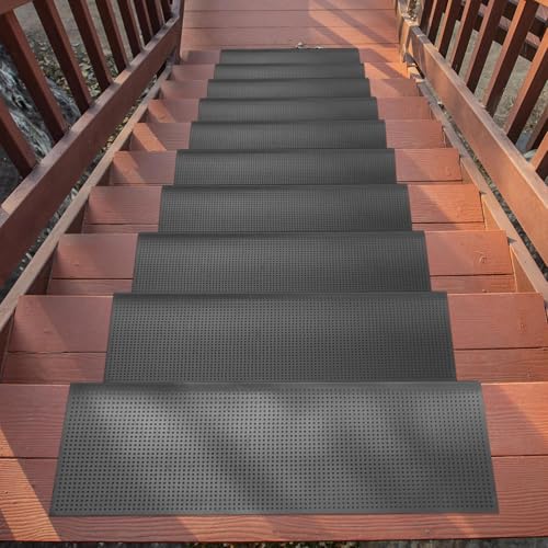 Ottomanson Bullnose Stair Treads Outdoor – Dots Heavy-Duty Non-Slip Stair Mats – Best Grip on Concrete, Brick & Textured Step – Fastening Required for Wooden & RV Steps, Pack of 5 - color: Black Grip Dots - Bullnose