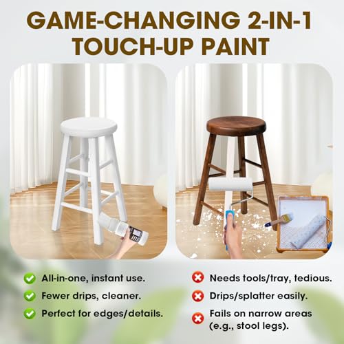 All-in-One White Wood Touch Up Paint, Multi Surface Touch Up Paint Pen, Refinishing for Door, Cabinets, Furniture, Metal - No Sanding, Fast-Drying, Water-Based Multi-Surface (6.35 Oz)