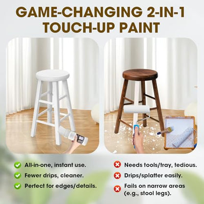 All-in-One White Wood Touch Up Paint, Multi Surface Touch Up Paint Pen, Refinishing for Door, Cabinets, Furniture, Metal - No Sanding, Fast-Drying, Water-Based Multi-Surface (6.35 Oz)
