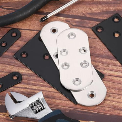 uxcell 4 Set Flat Repair Plates, 0.63 x 2.2 Inch Stainless Steel Flat Straight Brace Bracket Mending Joining Plates with Screws for Fixing Wooden Furniture Corner, Black - size: 0.63 x 2.2 Inch