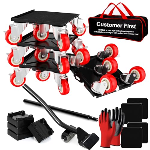 Furniture Dolly,Furniture Movers with 5 Wheels,Silent & 360° Rotating Wheels & Side Brake,2400 Lbs Capacity,Carbon Steel Panel Heavy Duty Dolly for Appliances,Sofas,Beds,Pianos - color: Red, size: 6.8x6.8 in