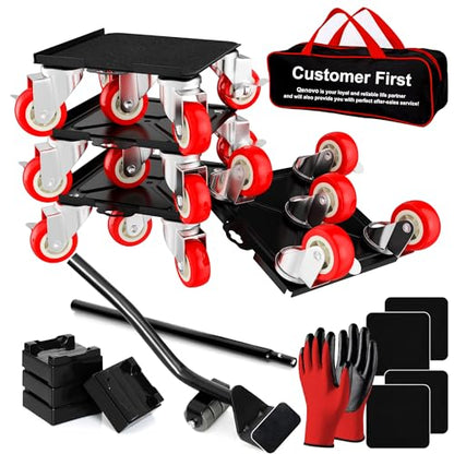 Furniture Dolly,Furniture Movers with 5 Wheels,Silent & 360° Rotating Wheels & Side Brake,2400 Lbs Capacity,Carbon Steel Panel Heavy Duty Dolly for Appliances,Sofas,Beds,Pianos - color: Red, size: 6.8x6.8 in