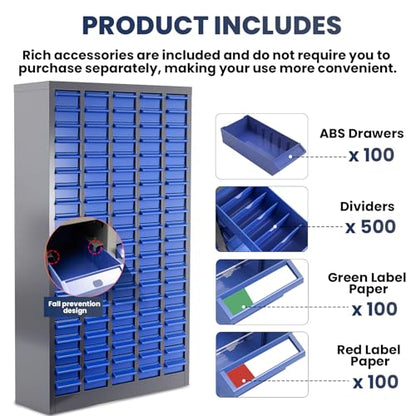 100-Drawer - Nut and Bolt Organizer | Stainless Steel Part Storage Cabinet | Shelves & Labels | Each Drawer 3.9" D x 7.8W x 2" H | Durable Hardware Storage for Small Parts/Tool (Classroom, Home) - style: 100 Drawer Stainless Steel