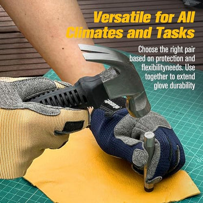 Nimble Control Work Gloves - 100% Tactile Feel,Patented Wrap-Finger Fit,Knuckle Touchscreen,Impact Protection - Mechanic,Shooting,Driving,Patrol,Garden. - color: Khaki+Blue, size: Medium