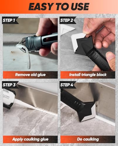 Saker Silicone Caulking Tool 3-in-1 Grout Removal Tool and Sealant Finishing Scraper with Stainless Steelhead, Caulk Remover and Seam Repair Kit for Bathroom, Kitchen, Floor, Window and Sink Joints - style: Classic Black