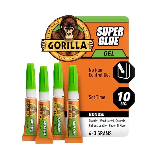 Gorilla Super Glue Gel, Clear Glue, Four 3 Gram Tubes (Pack of 1) - All Purpose and Fast Setting for Projects and Repairs - size: Pack of 1, style: Gel