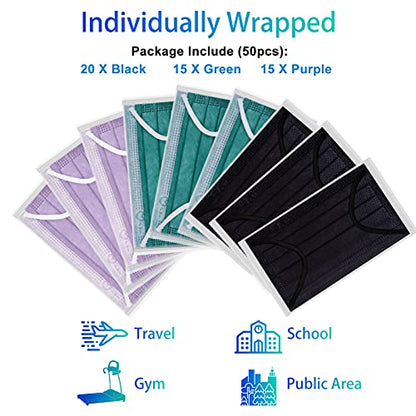 Disposable Face Mask 4-Ply for Adult, Soft Face Masks, Breathable Safety Mask… - color: Multicolor1