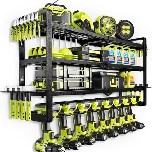 Hipidian Fathers Day Best Gifts for Daddy, Heavy Duty Power Tool Organizer Wall Mount- 400lb Capacity 4-Tier Storage Rack with 8 Drill Holders for Garage Tools, Birthday Gifts for Men Dad Husband - size: 7.48 X 31.5 X 15.75 Inches