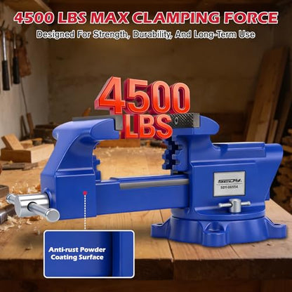 6-Inch Bench Vise with Jaw Pads, Heavy Duty Workbench Vise with Anvil, 360° Swivel Locking Base, 4500 lbs Clamping Force Bench Vice for Woodworking, Drilling, Pipe Cutting - style: 6" New Version + Magnetic Pads