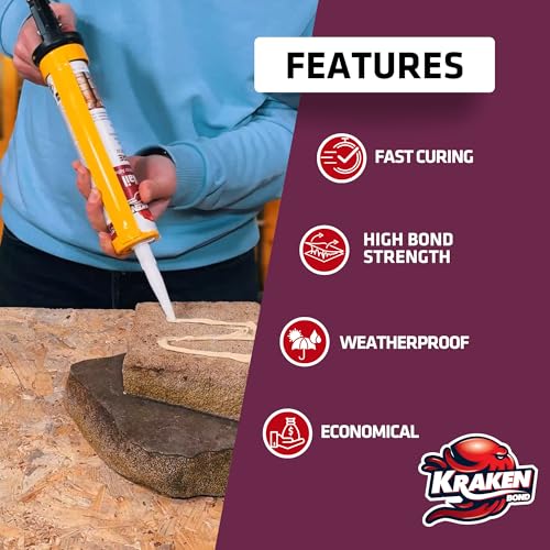 KRAKEN BOND No More Nails Clear Polyurethane Adhesive - 100% Waterproof (D4) and Sealant for Wood, Ceramic, Tile, Floor, Granite, Rubber | 12 Pack, 10.1 Fl. Oz. - size: 12 Pack, style: No More Nails Adhesive