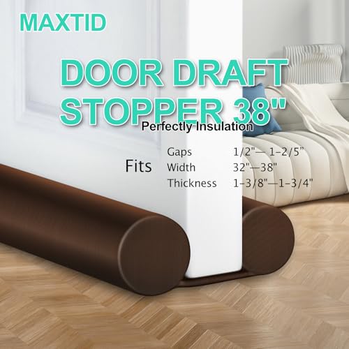 MAXTID Brown Door Draft Stoppers, Adjustable 32"-38", Double Sided, Insulation Strip, Air Stopper, Gap Filler - color: Brown, size: 38 in