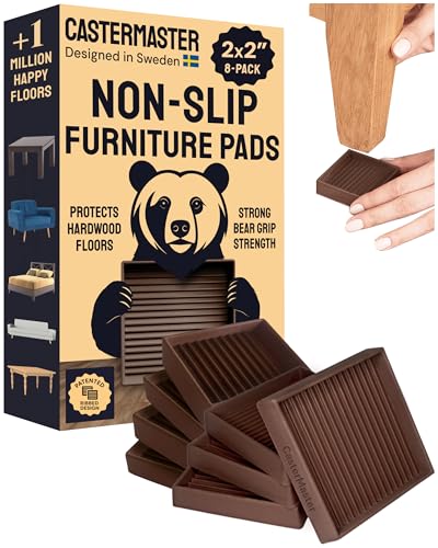 CasterMaster Square Rubber Furniture Pads - 2in x 2in, Pack of 8, Brown - Non-Slip Furniture Sliders for Hardwood Floors - Rubber Feet, Floor Protectors for Chairs & Hardwood Surfaces - color: Brown, size: 2'' x 2'' (Pack of 8)