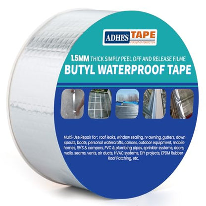 ADHES Extra Thick Butyl Tape 2 Inch x 16 Feet x 1.5mm – 50% Thicker for Superior Waterproof Sealing – Weatherproof Butyl Sealant Tape for RV Repairs, Roof Leaks, Window Seals, Pipe Seals, and More - size: 2 Inch