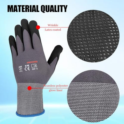 Gasoline Safety Work Gloves Extra Micro-Foam Nitrile Coated-12 Pairs,Endurance Seamless Knit Nylon Spandex,Dots on Palm, Dot Grip Gloves，Work Gloves Men and Women (12, XS) - size: X-Small