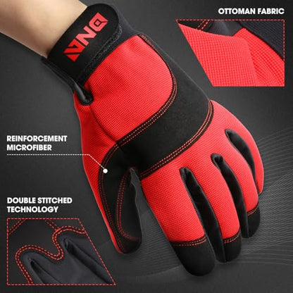 DNA MOTORING 4pair Multi-Purpose Utility Machanic Gloves, Flexible Breathable Performance Padded Knuckles Palm Work Gloves, Red/Black, TOOLS-00586 - color: Red-4pair
