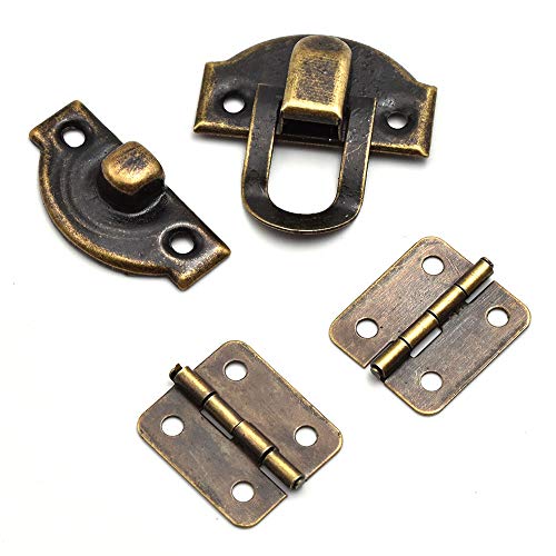 2 Sets mini Bronze Antique Hasp Latch Buckle and Rectangle Hinge with Matching Screws Kit for Repair and Decorative Jewelry Box