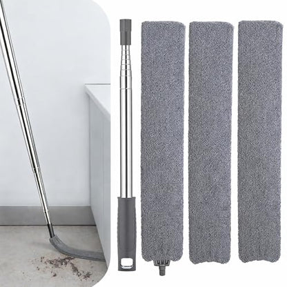 Retractable Gap Dust Cleaner with Extension Pole, Cleaning Tools with 3 Microfiber Dusting Cloths, Extendable Long Handle Duster for Cleaning Under Refrigerator Furniture Appliance - color: Gray