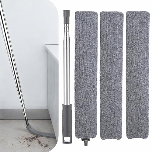 Retractable Gap Dust Cleaner with Extension Pole, Cleaning Tools with 3 Microfiber Dusting Cloths, Extendable Long Handle Duster for Cleaning Under Refrigerator Furniture Appliance - color: Gray