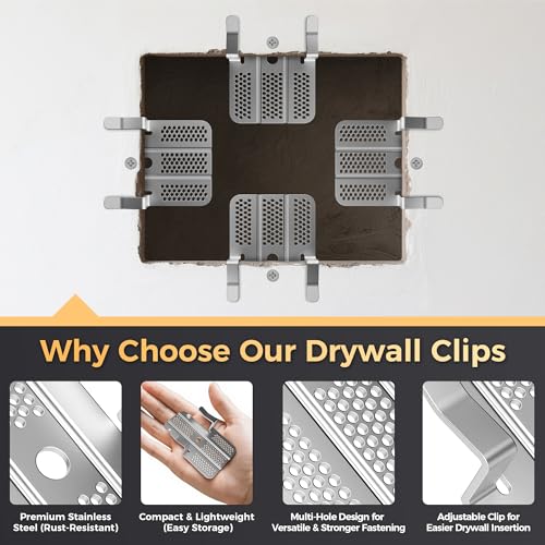 16 Pack Drywall Repair Clips,Easy Install Drywall Clip 1/2 Inch,Professional Hole Repair Patch Kit for Wall and Sheetrock, Strong Metal Backing Clips with Screws for Home Improvement - color: Silver-16