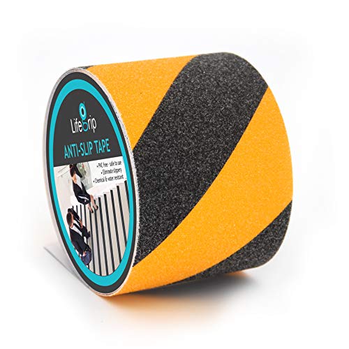 LifeGrip Anti Slip Traction Tape, 4 Inch x 30 Foot, Best Grip, Friction, Abrasive Adhesive for Stairs, Tread Step, Indoor, Outdoor, Caution Yellow/Black - color: Black/Yellow, size: 4" X 30'