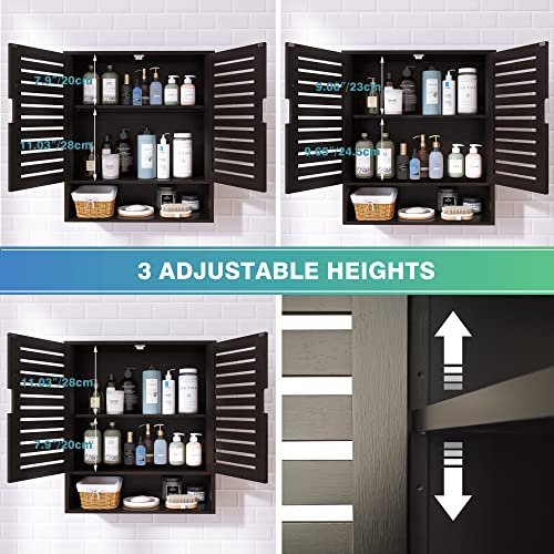SMIBUY Bathroom Cabinet Wall Mounted, Bamboo Over-The-Toilet Storage Organizer, Space Saver Medicine Cabinet with 2 Door and Adjustable Shelves (Black) - color: Black