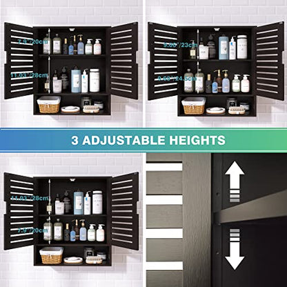 SMIBUY Bathroom Cabinet Wall Mounted, Bamboo Over-The-Toilet Storage Organizer, Space Saver Medicine Cabinet with 2 Door and Adjustable Shelves (Black) - color: Black