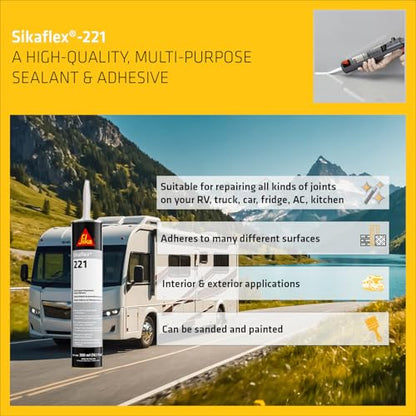 SIKA Sikaflex-221 Multi-Purpose Sealant/Adhesive, Gray, 10.1 fl. oz – Fast-Curing Polyurethane, Highly Elastic, Weather-Resistant, Sandable & Paintable, Bonds to Wood, Metal, and Plastics - color: Aluminum Gray, style: Compact