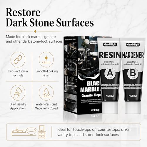 Black Tub&Tile Repair Kit – 5.6 oz Repair Kit for Bathtub, Tile, Countertop – Color-Matched for Black Porcelain, Fiberglass, Marble, Granite – Fix Cracks, Chips, Scratches – Waterproof DIY