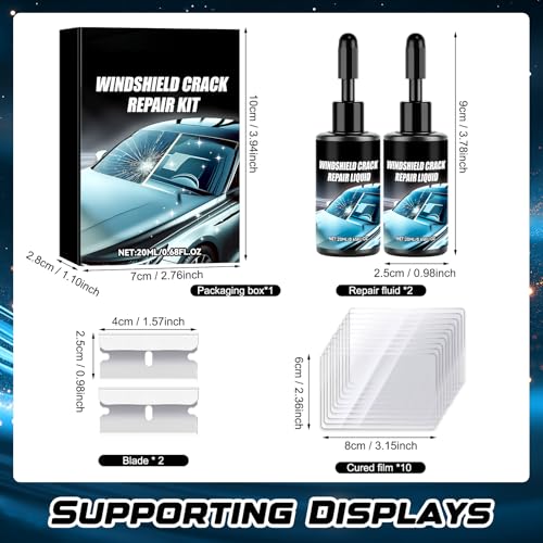 Windshield Crack Repair Kit,Upgraded Car Windshield Chip Repair Kit,Car Crack Gone Glass Repair Kit Car Glass Repair Kit for Cracks and Chips,Glass Repair Tool for Glasses,Mirrors(2Pcs)
