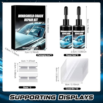 Windshield Crack Repair Kit,Upgraded Car Windshield Chip Repair Kit,Car Crack Gone Glass Repair Kit Car Glass Repair Kit for Cracks and Chips,Glass Repair Tool for Glasses,Mirrors(2Pcs)