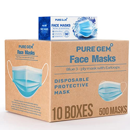 3-Ply Disposable Face Masks, Soft on Skin, Pack of Blue Masks with Elastic Earloops (500 Masks) - color: 500 Masks