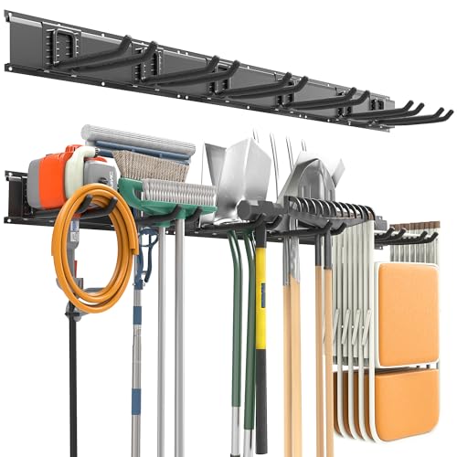 EVERHANGER Garage Tool Storage Organizer, Wall Mount Garden Tool Rack Organization, Heavy Duty Folding Chair Hangers with 6 Adjustable Hooks, Max Load 450lb, 48inch - size: 6Hooks