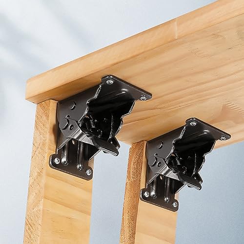 4 Pack Folding Brackets for Table Bed Leg Feet, Self-Lock Hinge Hardware with Screws, Lock Extension Support Foldable Bracket for Furniture Leg, Cabinet, Workbench - size: Pack of 4