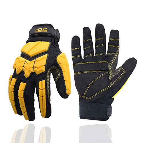 HANDLANDY Anti Vibration Gloves, SBR Padding, TPR Protector, Mechanic Work Gloves - color: Yellow (Pack of 1), size: Large