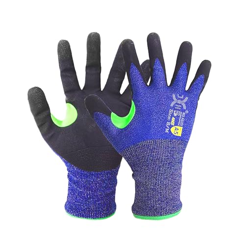 J H 24G Ultra Thin A5 Cut Resistant Gloves, HPPE Nitrile Coated Breathable Work Gloves, Touchscreen Friendly, 3 Pairs - size: L (3 Pairs)