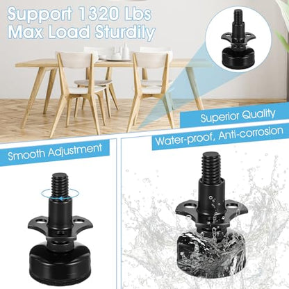 Heavy Duty Furniture Levelers, 3/8"-16 Thread Adjustable Leveling Feet with T-Nut Kit, for Tables, Chairs, Cabinets, Sofa, Workbench, Supports 2640LBs, 8 Pack, Black