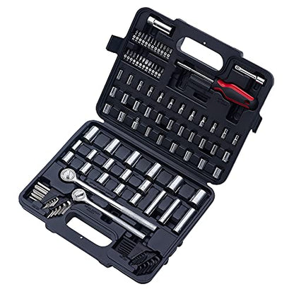 MECHMAX 120-Piece Socket Wrench Set with 1/2" & 3/8" Drive Ratchets. Mechanics Tool Kit includes SAE & Metric Sockets, Deep Sockets, Spark Plug Socket, Bits & Hex Keys for Auto Repair, Garage & Gift - style: 120 Piece